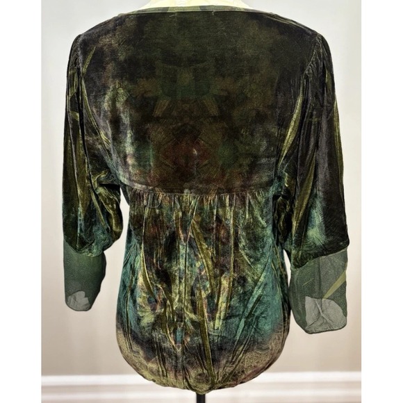 Roz & Ali Green Velvet Embroiderd Mixed Media Whimsigoth Top Medium Lace Boho - Picture 2 of 10